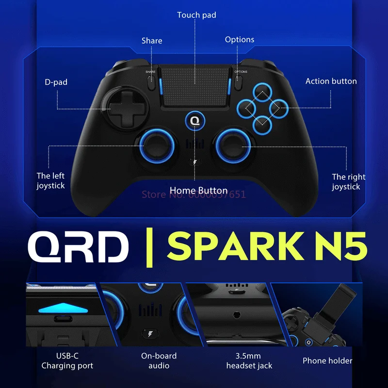 Qrd Spark N5 Game Controller Wireless/Wired Dual Hall Linear Effect Joystick Trigger For Nintend Switch/Pc/Ps4/Ps3/Phone Handle