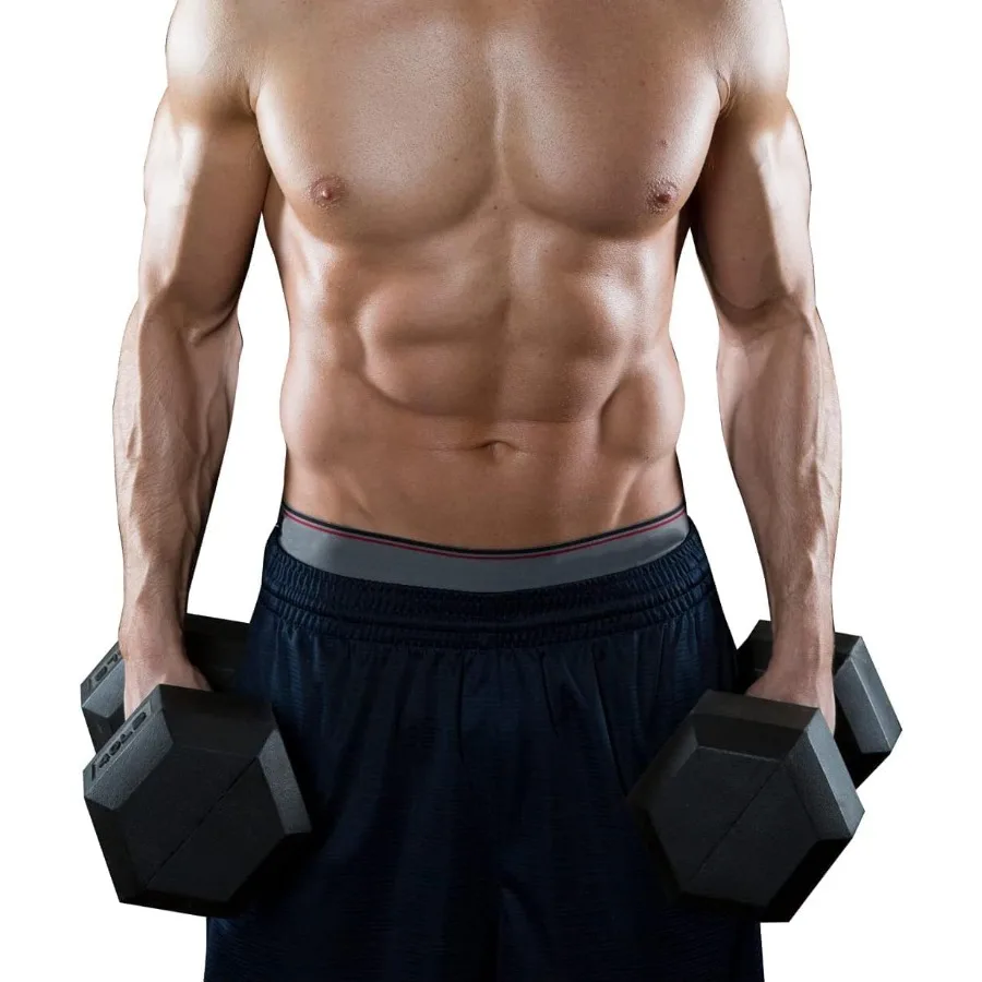 دمبل سداسي مطلي بالمطاط من الحديد الزهر باللون الأسود أوزان مجانية لتمارين صالة الألعاب الرياضية المنزلية تصميم سداسي متين مع قبضة غير قابلة للانزلاق