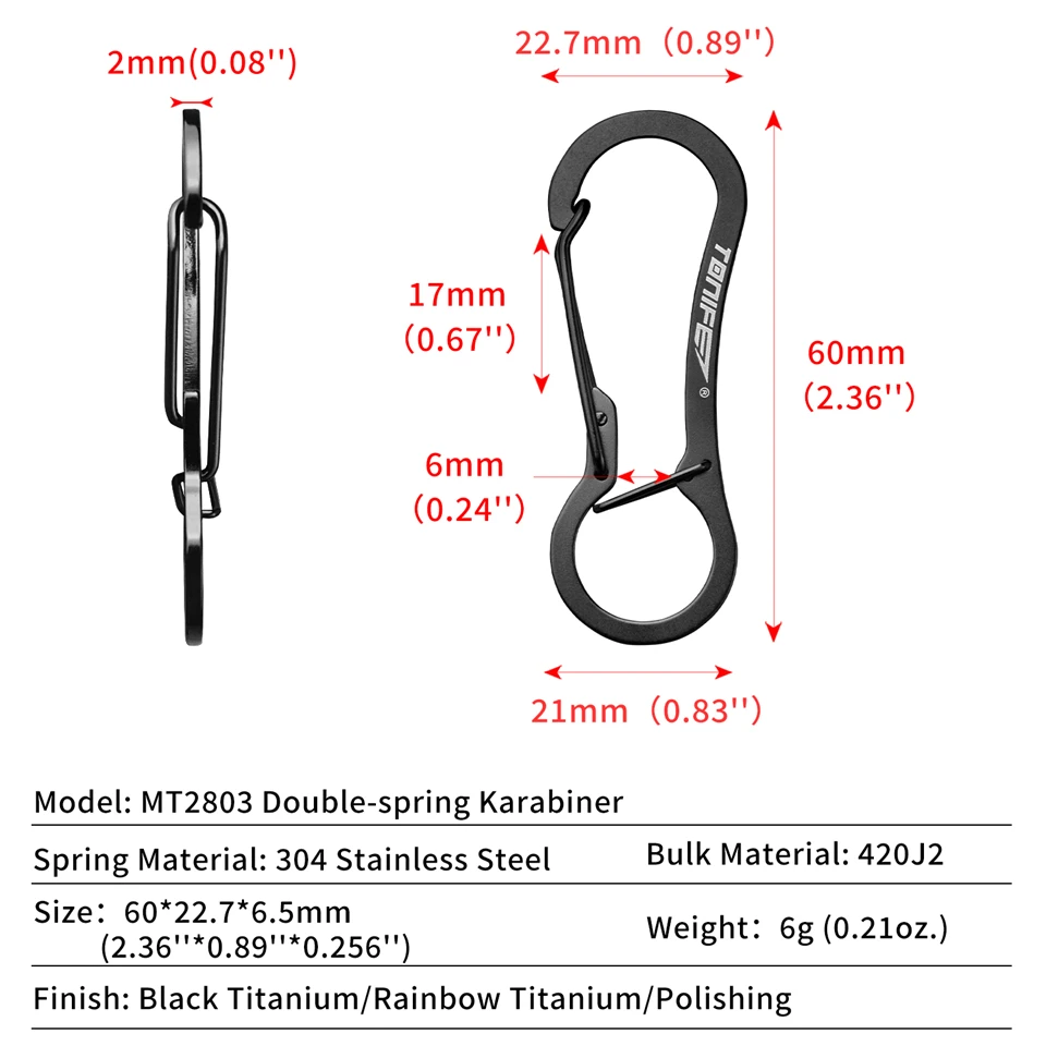 TONIFE Karabiner High Quality Stainless Steel for Carabiner Key Rings, Carabiner Small Snap Buckle Spring Backpack Fasteners