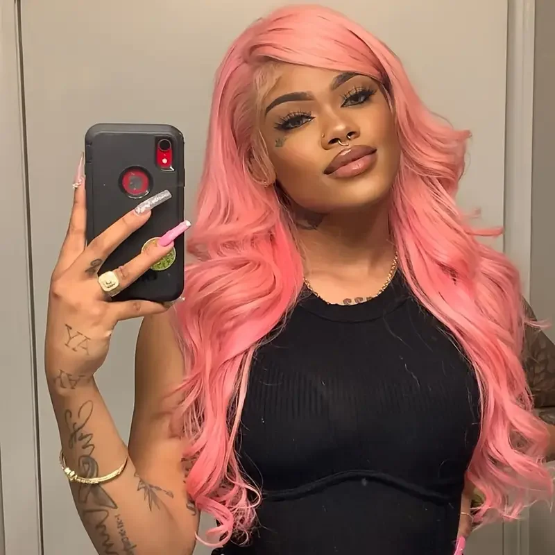 

Pink lace front human hair wig for women Body wave 13x6 hd Transparent lace frontal wigs Pet Colored 30 inch Brazilion wigs