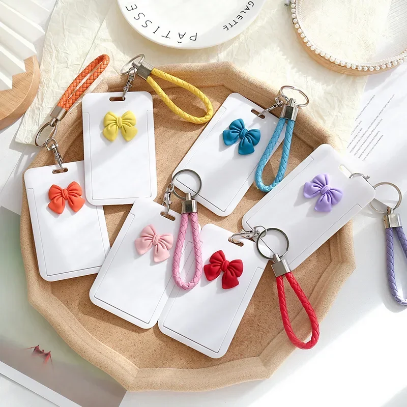 

Cute Bow Business ID Badge Holder Name Tag Bags Case New Fashion Employee Plastic Card Cover Lanyard Work Card Holder