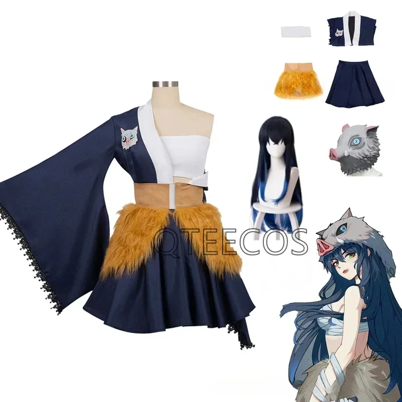 

SN66 Demon Slayer Hashibira Inosuke Cosplay Costume Halloween Anime Fancy Girls Skirts Dress Clothes Mask Wig Set OutfitW&M