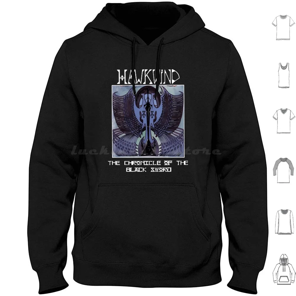 Hawkwind-The Chronicle Of The Black Sword Sudadera con capucha de algodón de manga larga Hawkwind Band con logotipo vintage Dave Brock Nik Turner Mick
