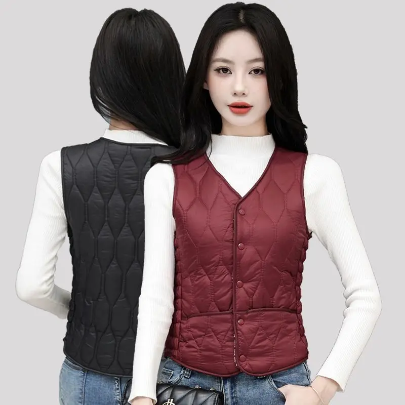 2024 New Women Packable Sleeveless Puffer Jacket Spring Winter Female Ultra Lightweight Down Padded Warm  Liner Vest T408