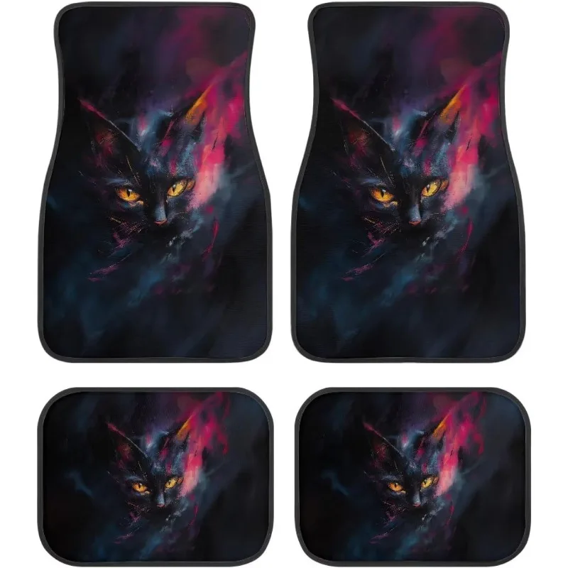 

4 шт. Автомобильные коврики с крутым черным котом, прочные и легко чистящиеся, подходят для большинства моделей седанов, внедорожников и фургонов, стильных Inte
