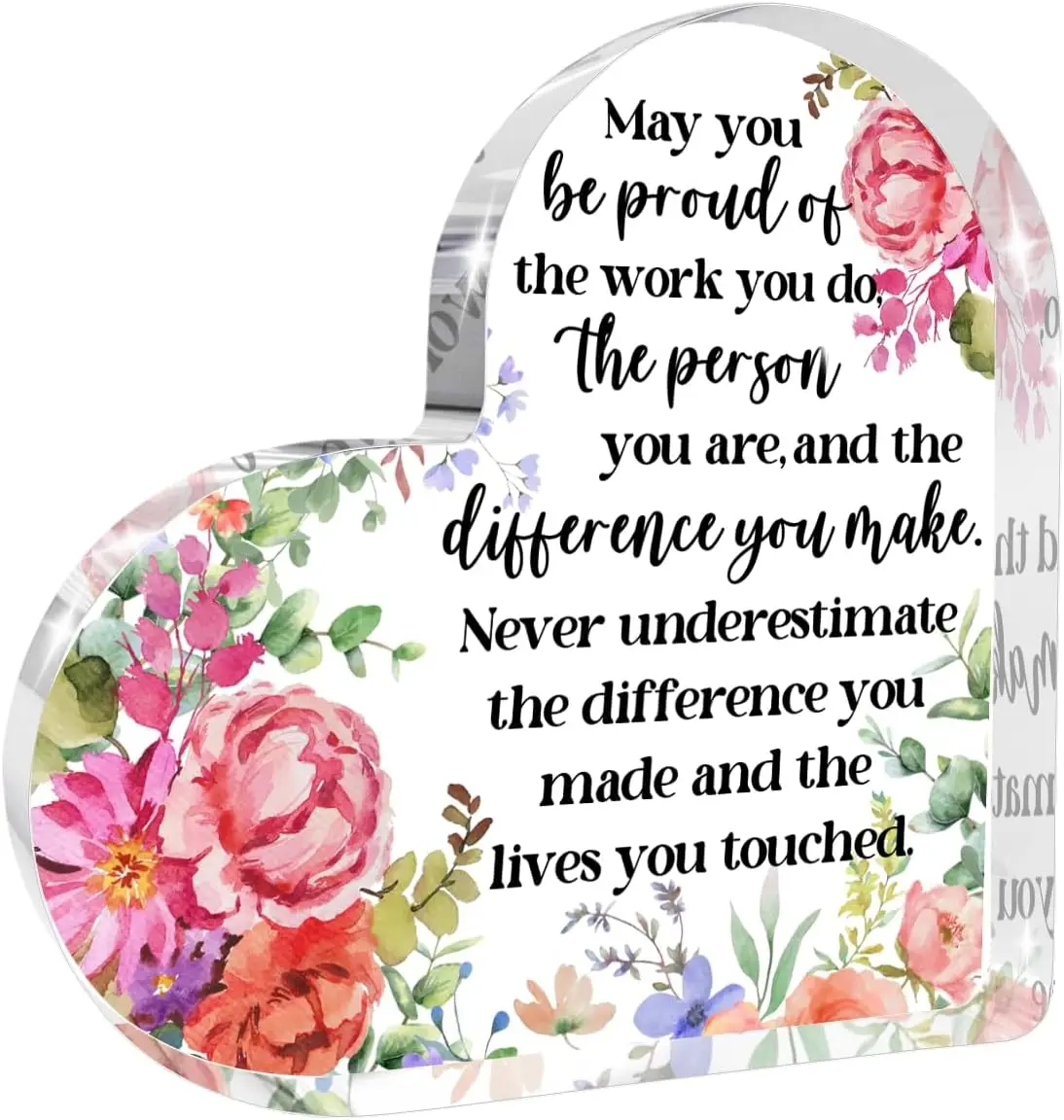 Thank You Gifts for Women, Inspirational Quotes Heart Shaped Acrylic Plaque