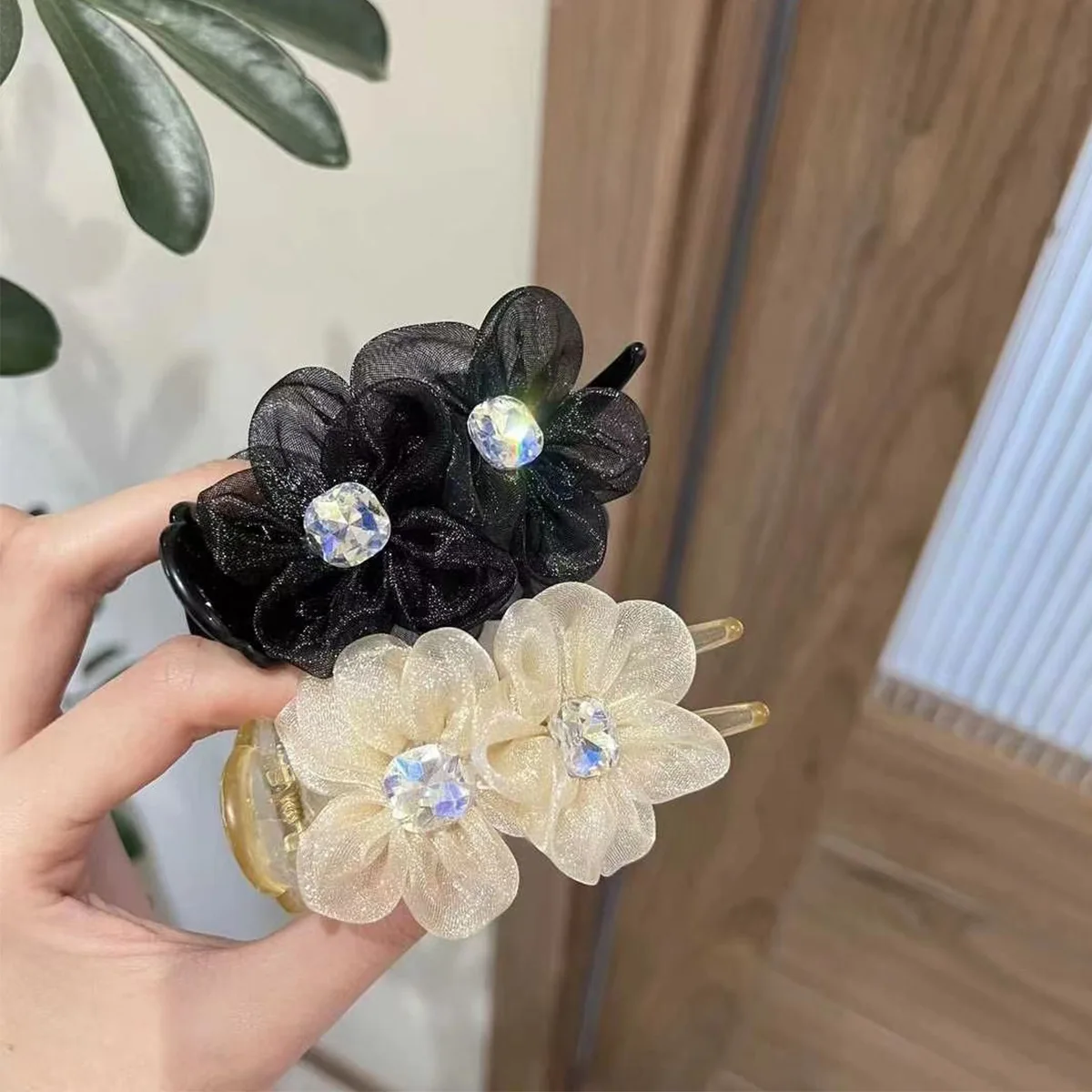 Nuova forcina coreana a doppia faccia in rete con fiore in zircone per le donne moda semplice temperamento Clip di squalo accessori per capelli