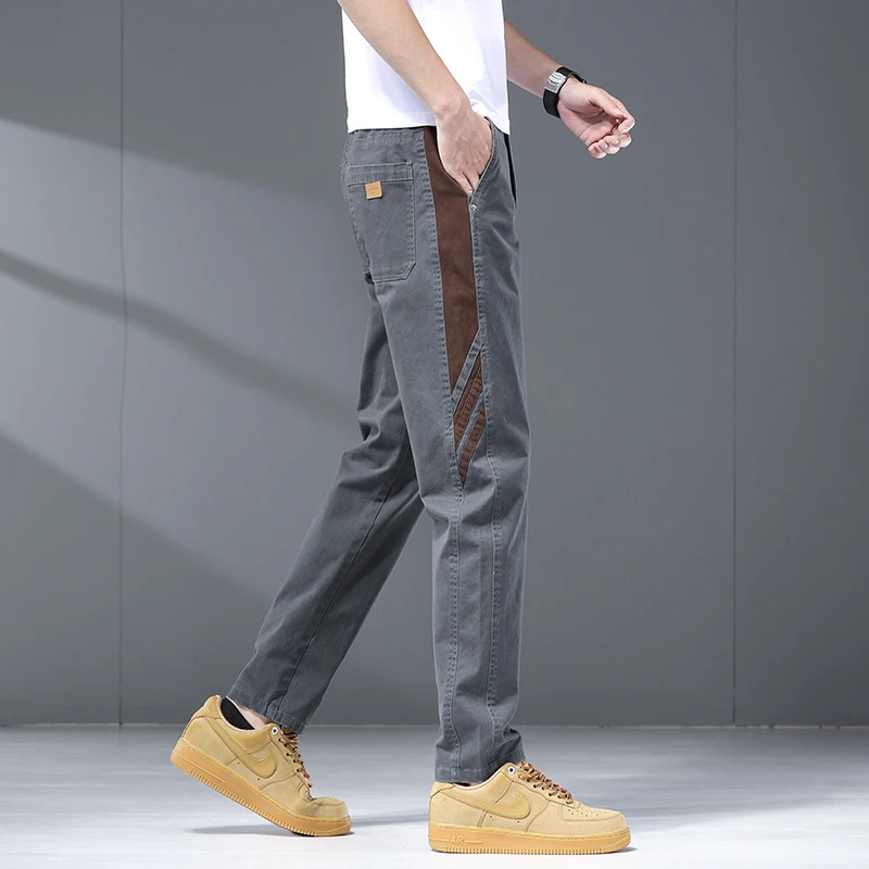 

Autumn New 97% Cotton Men's Cargo Pants Fashion Casual Patchwork Straight Pants Khaki Gray Trousers Men Brand Clothing Male