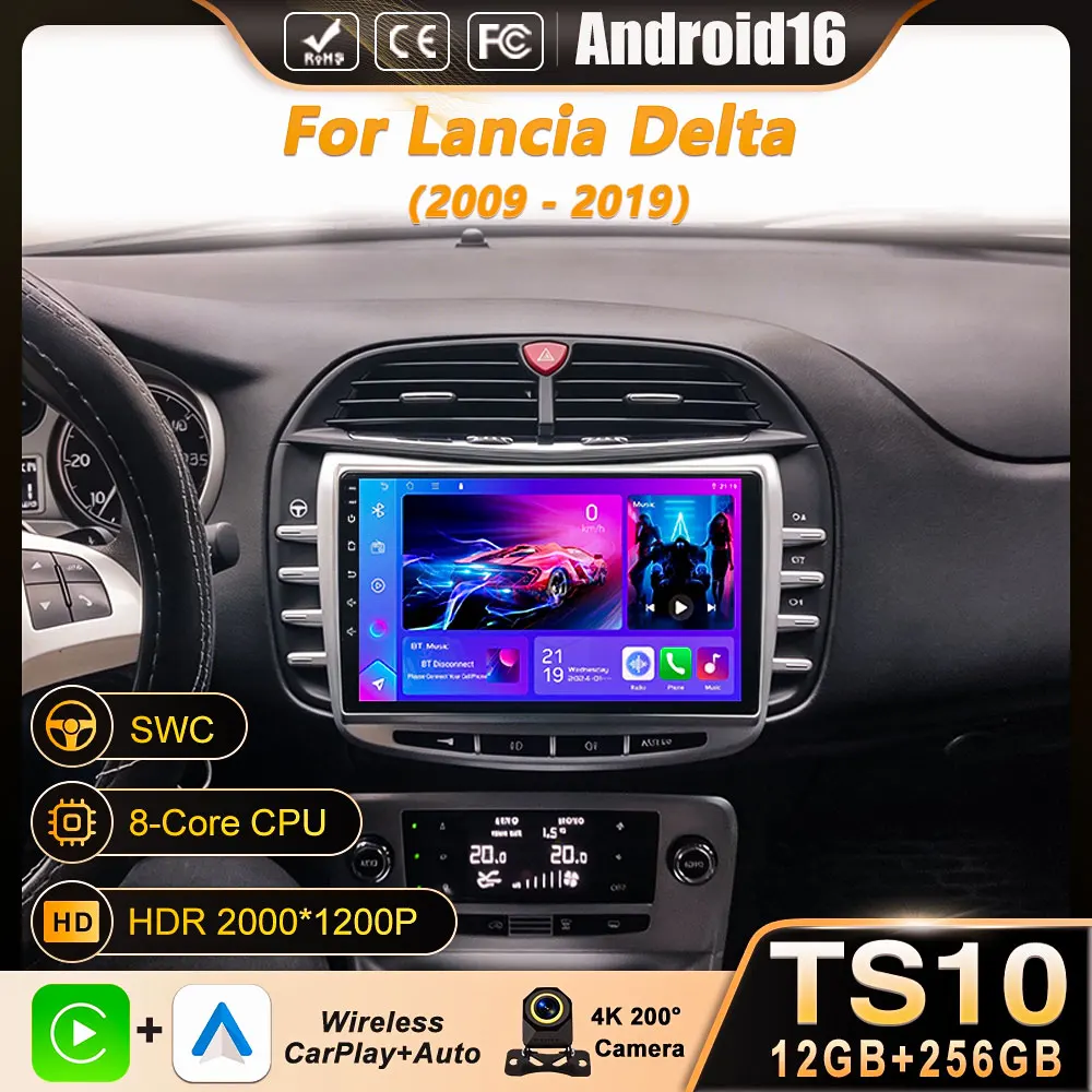 

Автомагнитола Android 16 с CarPlay для Lancia Delta 2009-2019, GPS-навигация, стереосистема, мультимедийный плеер, 5G Wi-Fi, экран 2K, BT, DSP