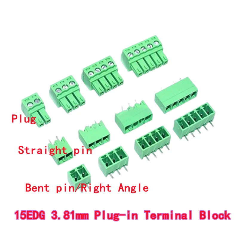 5 шт. 15EDG KF2EDG 3,81 мм винтовая клеммная колодка для печатной платы 2 3 4 5-16-контактный штекер, гнездовой разъем, прямой изогнутый штифт