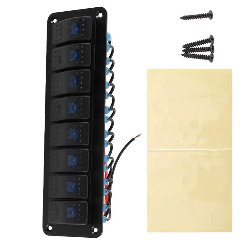 LED Marine Boat Rocker Switch Panel 6 Gang Blue Light Control Dashboard Accessory Kit For Truck Boat Car Auto Switches 2