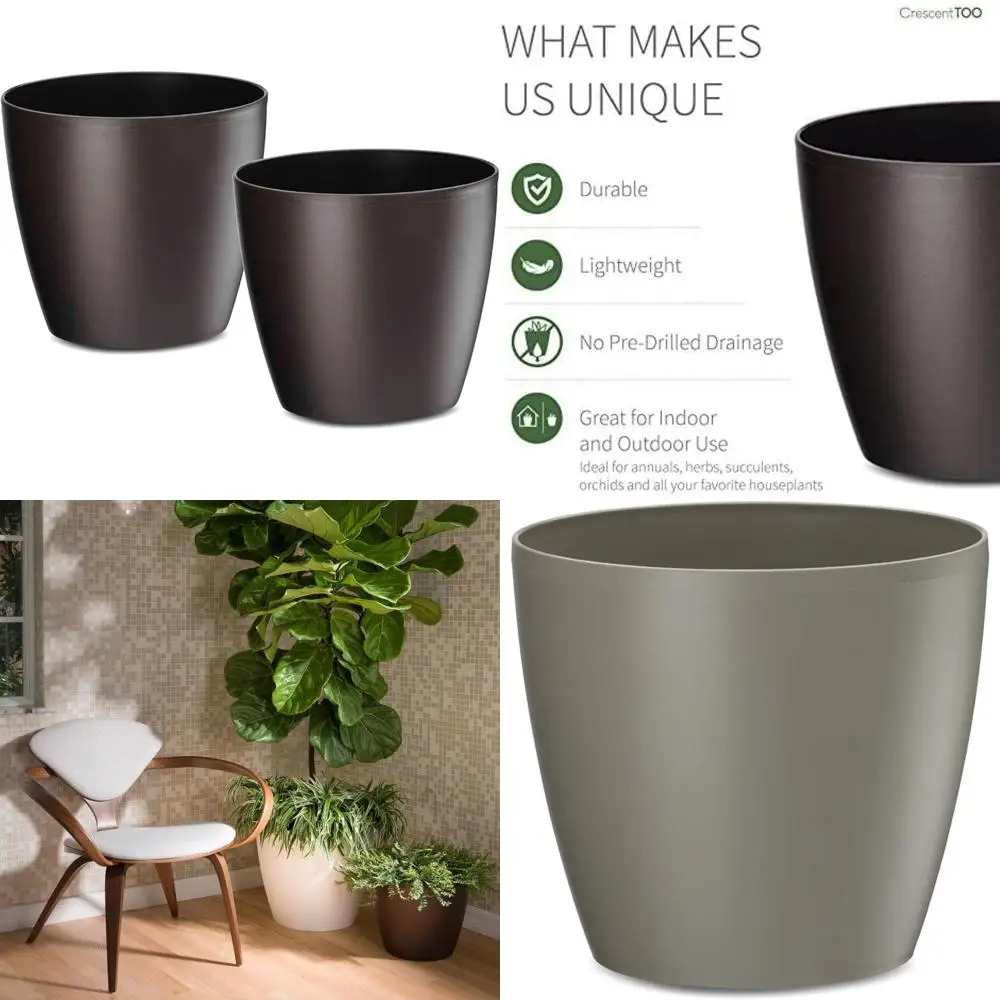 

Modern Brown Indoor Plant Pots Set of 2 for Peace Lilies, Agave Plants, and More, Suitable for Stylish Home Décor