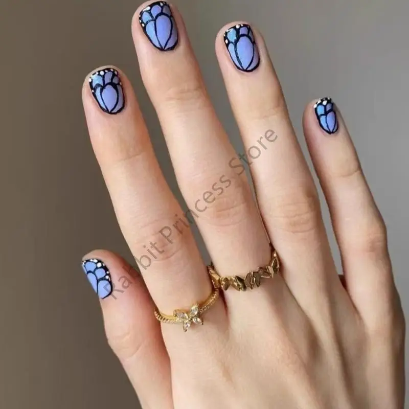 

BX0F 24Pcs Square Tips Designs Fake Press On Artificial False