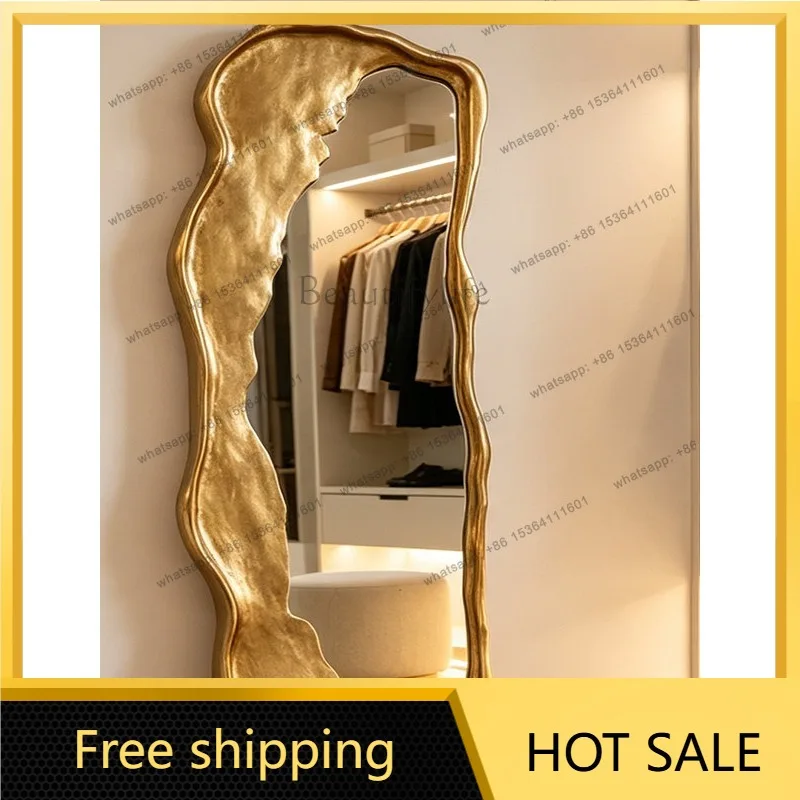 YJ French‑Vintage Irregular Full‑Length Floor‑Standing Mirror Art Silhouette For Retail Clothing Store Dressing Space