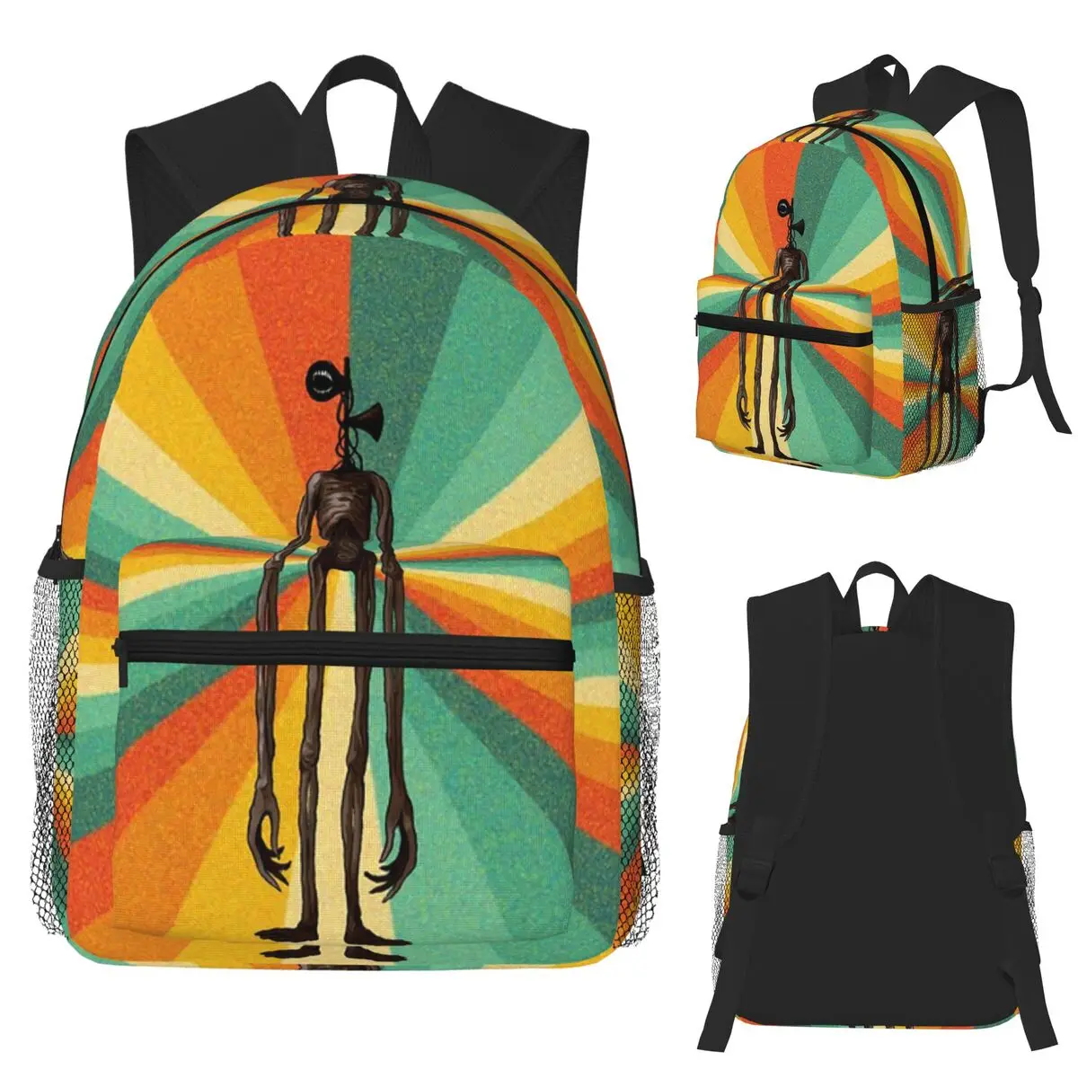 

Siren Head Vintage Retro Stripes Student Backpack School Bag Hiking Travel Daypack for Boys Girls Fashion Bookbag Shoulder Bags