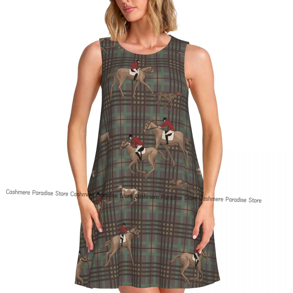 レディースドレス 遊び心のある馬と乗馬者 サマーカジュアル Tシャツドレス ビーチカバーアップ タンクドレス
