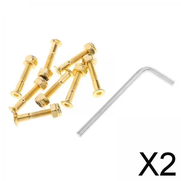 

2x 8pcs Longboard Skateboard Truck Hardware Screws with Wrench, Skateboard Repairing Accessories, 1 Inches