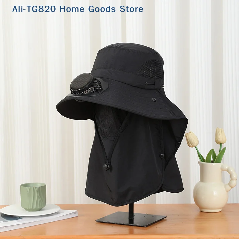 [TG820]Men Fan Hat With Solar Panel Wide-Brimmed Shawl Fishing Hat Solar USB Charging UV-Protection Outdoor Hat