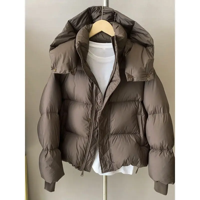 Solid Hooded Women's Thicken Cotton Coats Loose Zippers Big Pocket Jackets Lady 2025 Winter Chic Female Warm Street Outwear