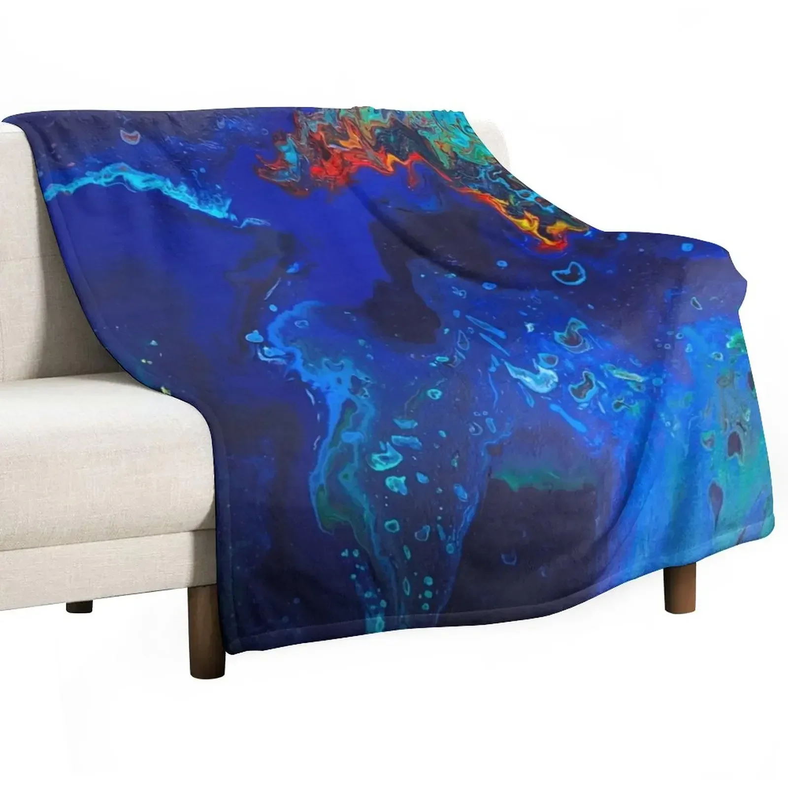 

New Beach Fantasy Acrylic Pouring in Blue Throw Blanket bed plaid Sofa Throw Soft Plush Plaid Blankets