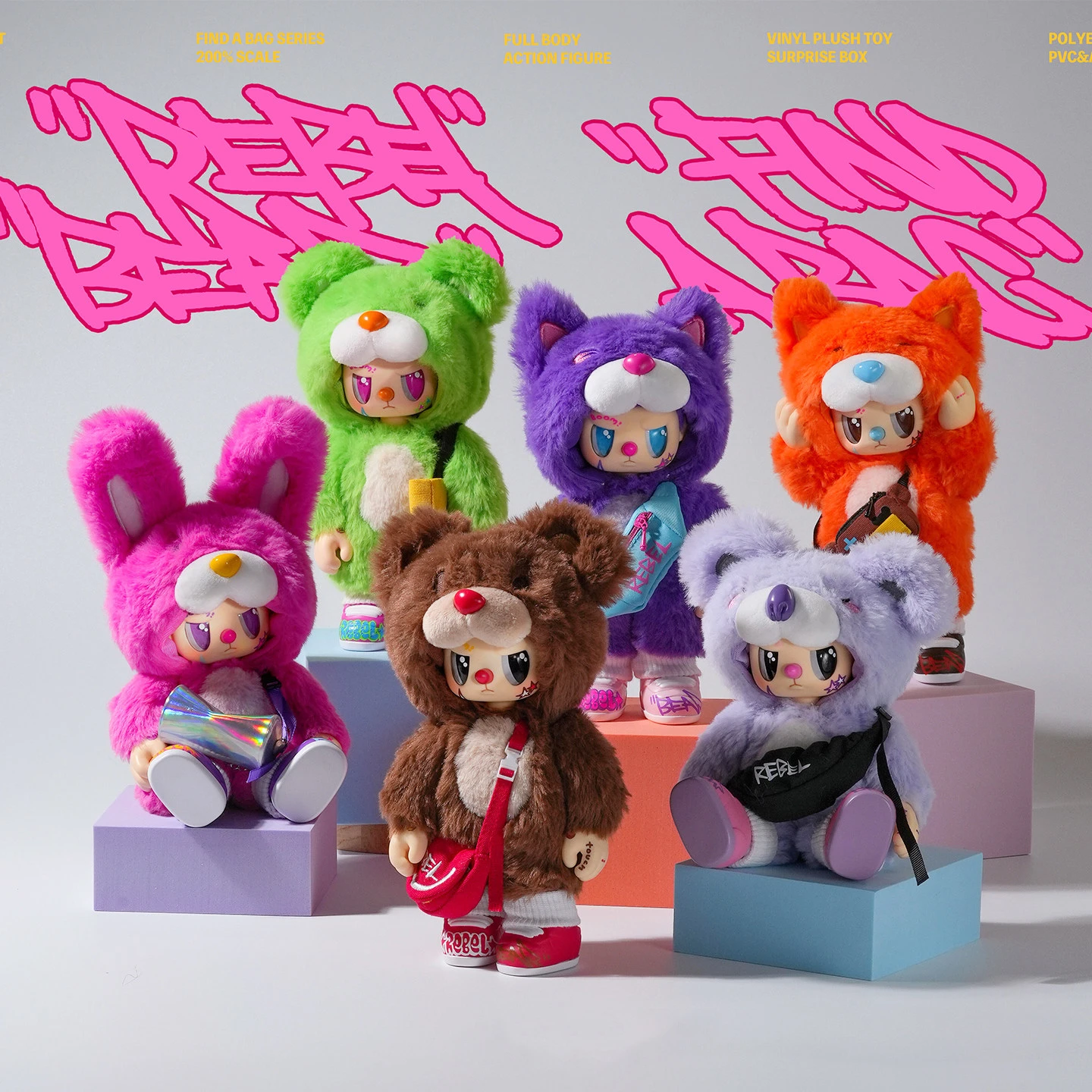 

Плюшевая кукла-подвеска Rebellious Bear Satchel Movable Series Surprise Blind Box, 20 см, виниловая, для сумок и декора рабочего стола, подарок