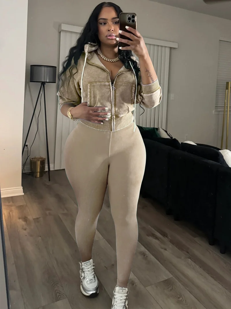 الشارع الشهير 2 قطعة مجموعات النساء الزي ملابس الربيع النساء البريدي مقنعين الصوف بلوزات وسراويل ضئيلة مجموعات ملابس رياضية غير رسمية مجموعات امرأة #3