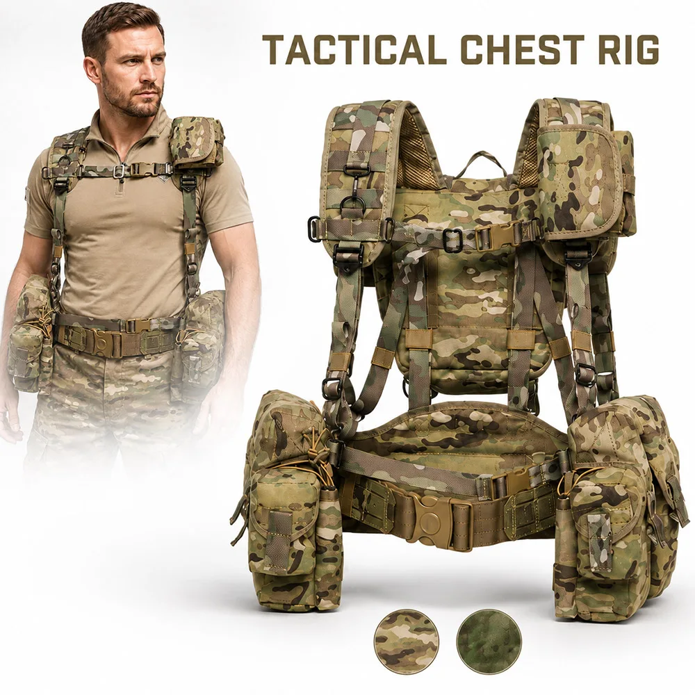 Adjustable Tactical Vest Modular Load-Bearing Harness with Utility Pouches for Airsoft Hunting Outdoor Field Training Equipment