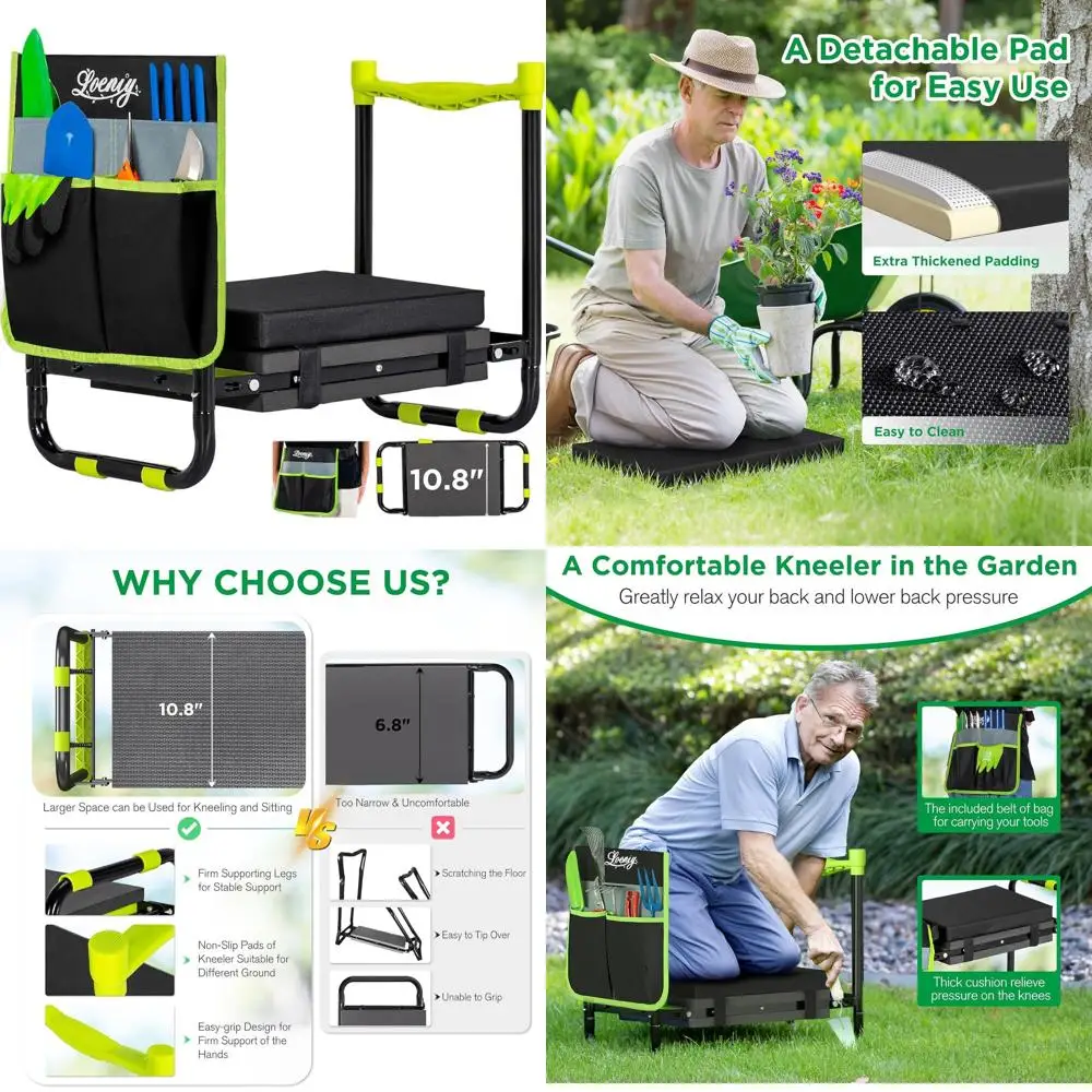 

Portable Heavy-Duty Gardening Kneeler Seat with Tool Pouch and Thickened Pad for Seniors and Parents