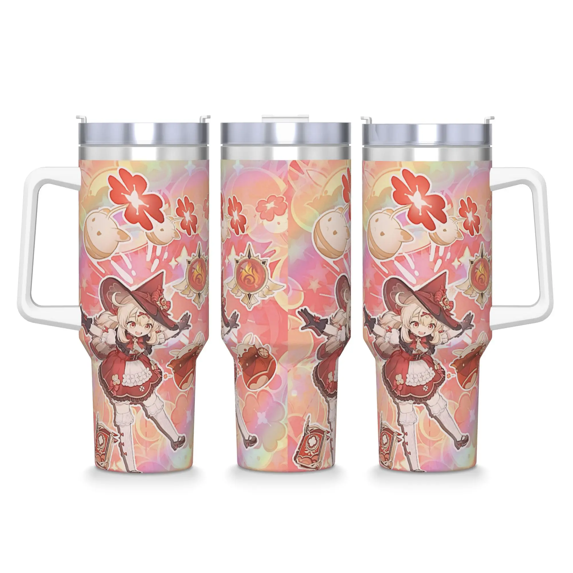 Anime Game G-Genshin Impact Stainless Steel Tumbler  Travel Thermal Cups With Straws and Lid Large Capacity Drinks Water Bottle
