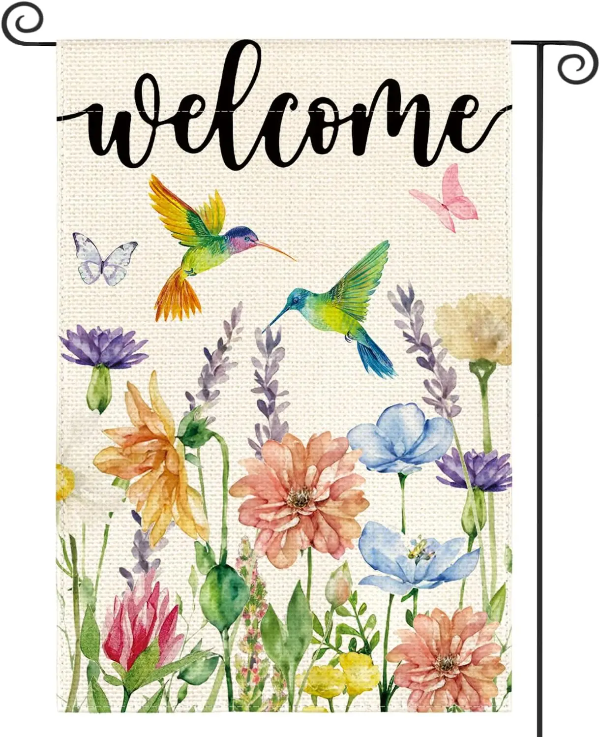 AVOIN colorlife Welcome Hummingbird Spring Flowers Garden Flag 12x18 Inch | Double Sided, Weather & Fade Resistant, Yard llp