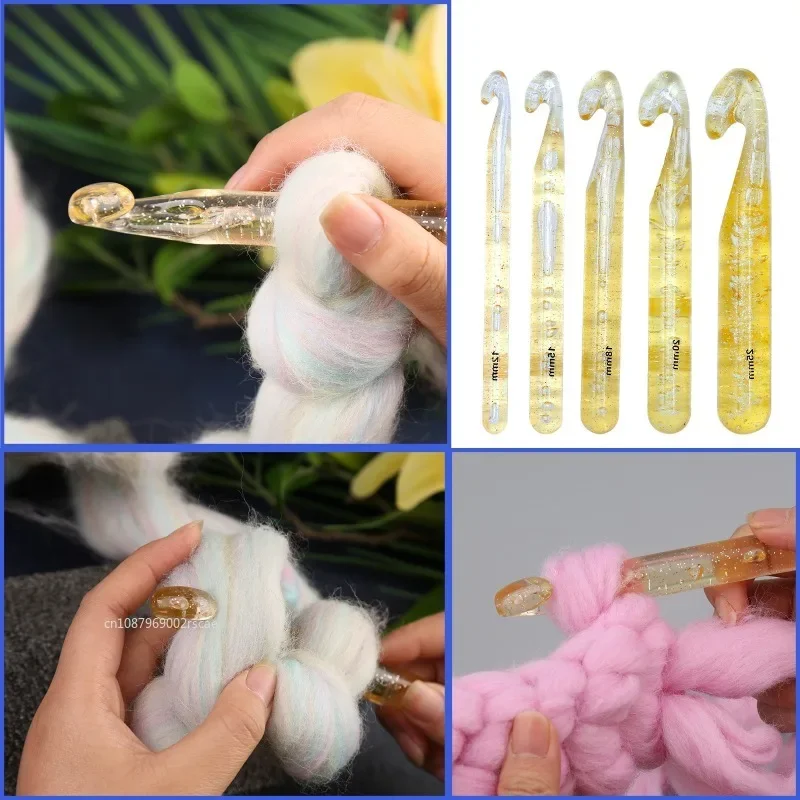 1pc 12/15/18/20/25 Mm Transparent Crystal Crochet Hooks Set Weave Sewing Tools Embroidery Needles Big Knitting Needles