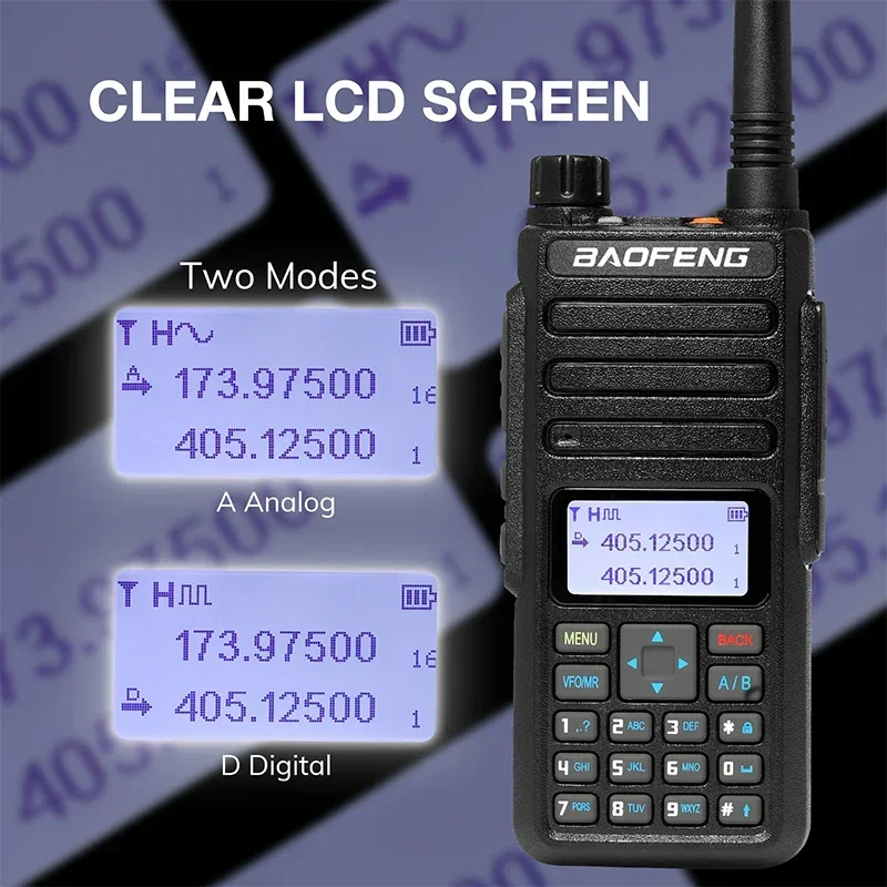 Baofeng DR 1801 Walkie Talkie Large Screem Tier 1+2 Dual Time Slot Digital Dual band 136-174 400-470MHz Portabsle AES256 Radio