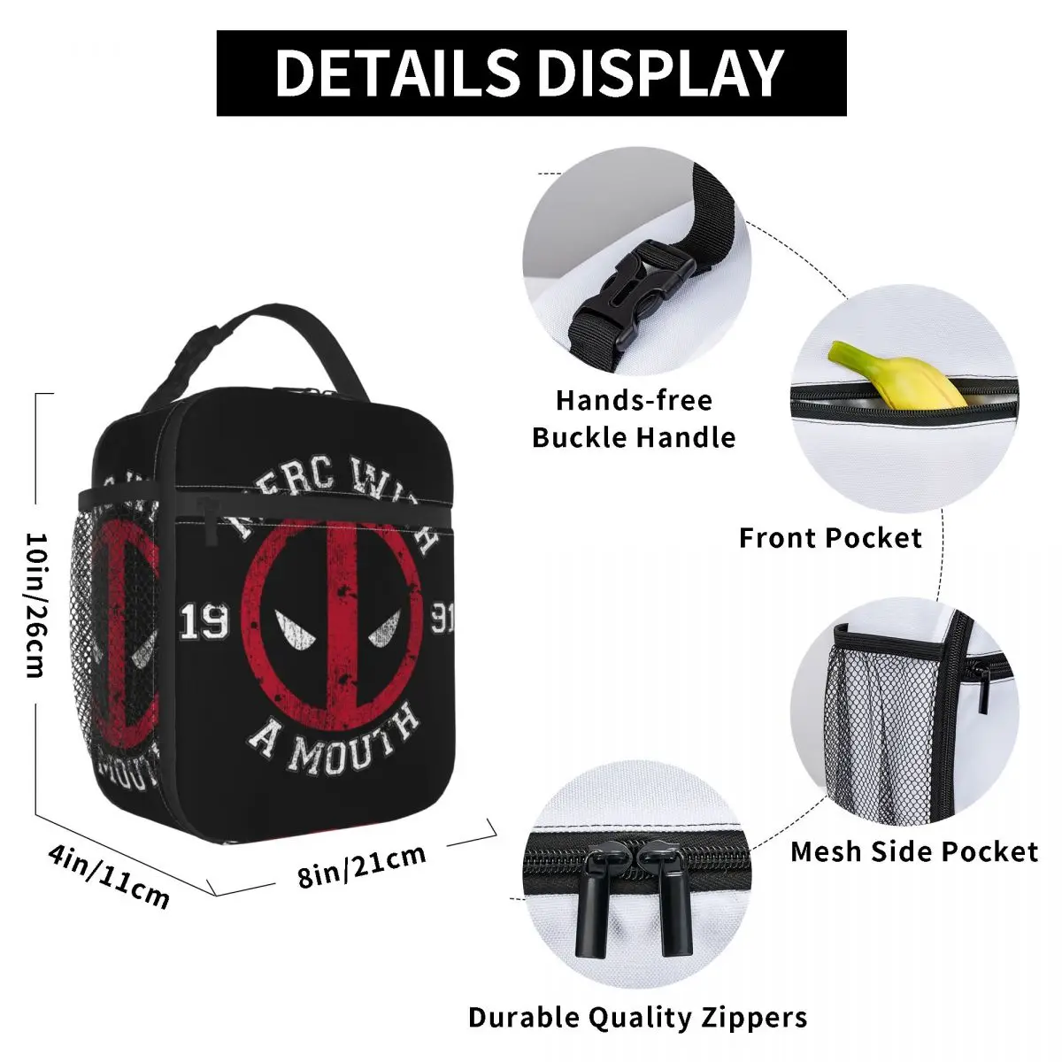 Custom Deadpool Merc With A Mouth Lunch Bag Cooler Thermal Insulated Lunch Box for Children School Food Portable Tote Bags