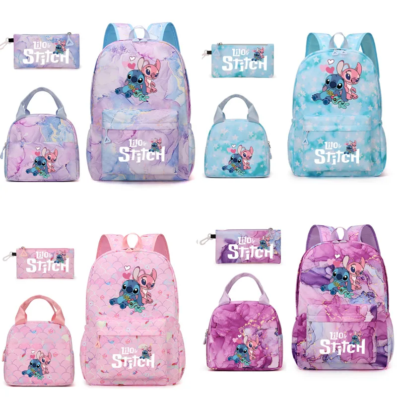 

Disney Stitch Girl School Bag Set of 3pcs Lunch Box Pencil Case Primary Middle High Student Shoulder Travel Backpack Mochilas