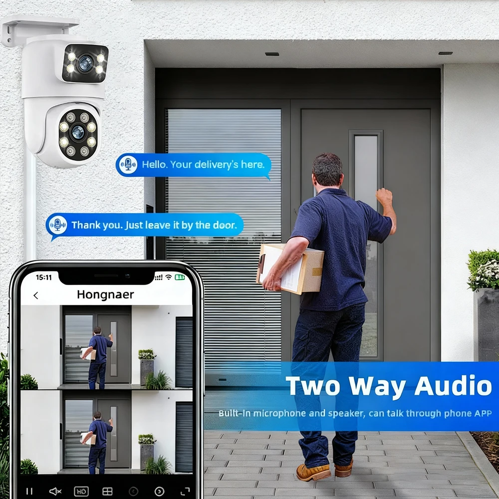 WIFI + POE Rj45 Network 8MP 4K ICsee Dual Lens Dome PTZ كاميرا مراقبة أمنية 360 ° تتبع الرؤية الليلية الملونة في الهواء الطلق #2