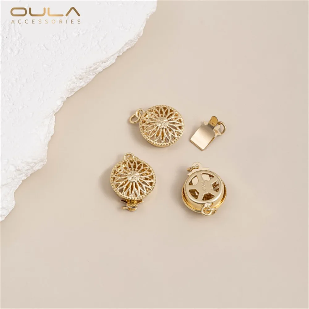 

14K Gold-plated Hollowed-out Pearl Clasp Patterned Carved Bracelet Necklace End Clasp Connecting Clasp Buckle DIY Accessories