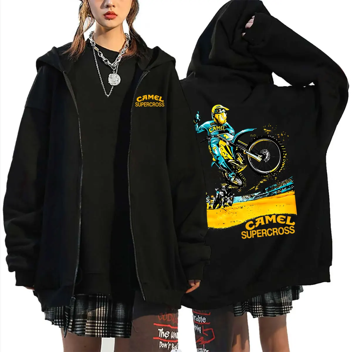 

Hot Sale Camel Motocycle Zipper Hoodie Men Women Fashion Hip Hop Oversized Streetwear Men's Casual Vintage Zip Up Jacket Coat