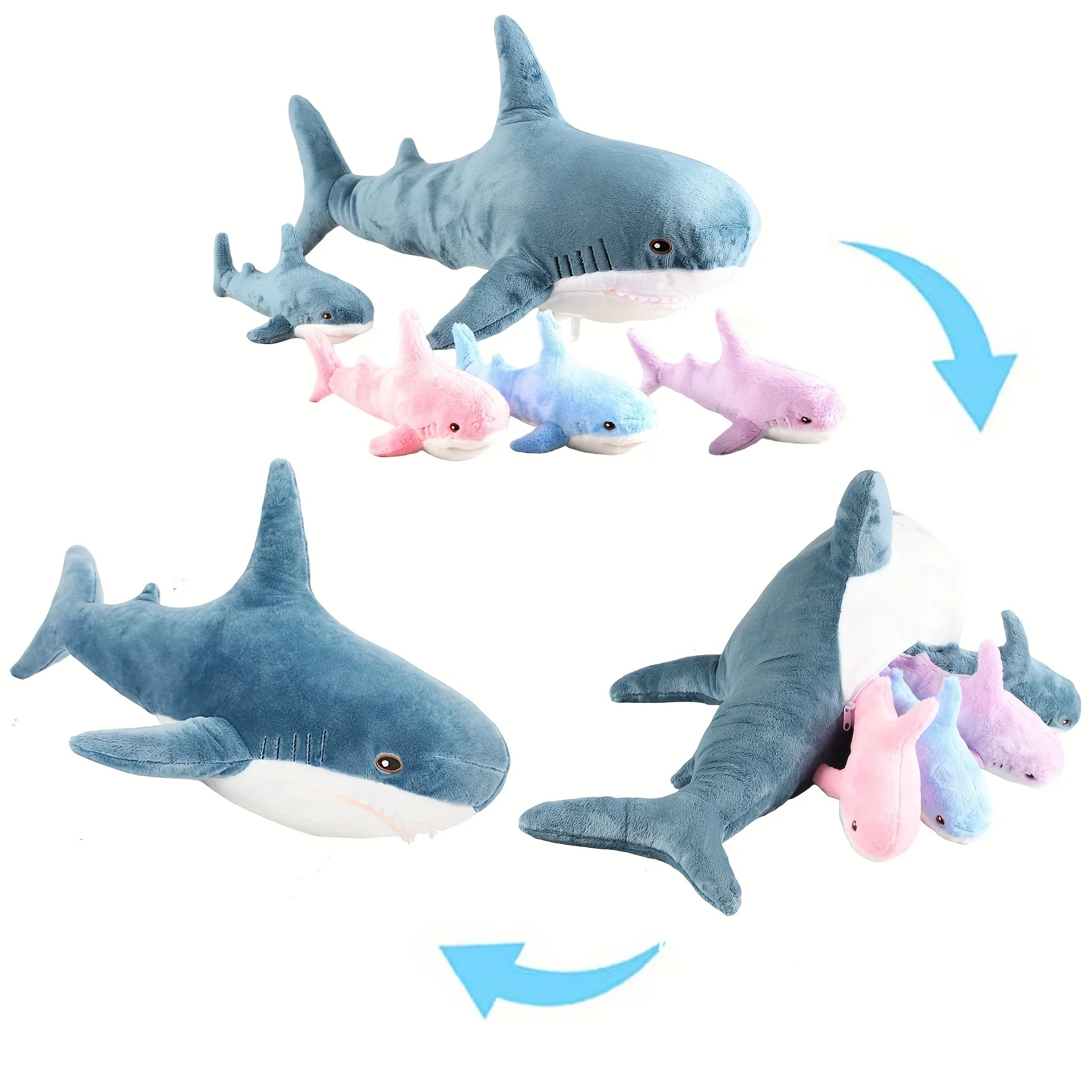 Giant Shark Stuffed Animal-21.65'' Mommy Stuffed Shark with 4 Baby Shark Stuffed Animals Inside Zipper Tummy for Children Gifts