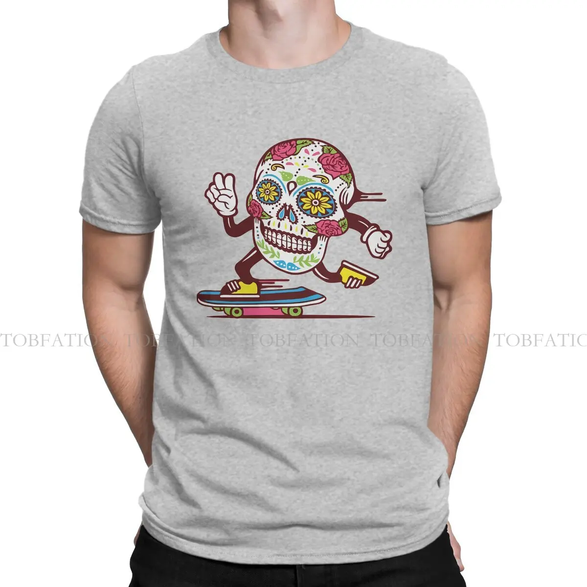 Flowers Hipster TShirts Skateboard Men Graphic Pure Cotton Streetwear T Shirt Round Neck