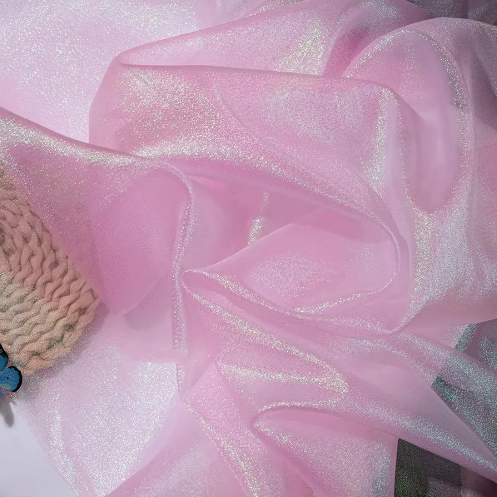 Nuevo Tela de Organza láser colorida, tela de seda de 100x150cm, Color degradado, Material DIY, fondo de escenario