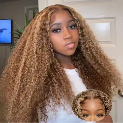 13x4 Lace Frontal Wig HD Curly Highlight Deep Wave Glueless Ready To Wear 180% Ombre 13x6 Lace Front Human Hair Wigs