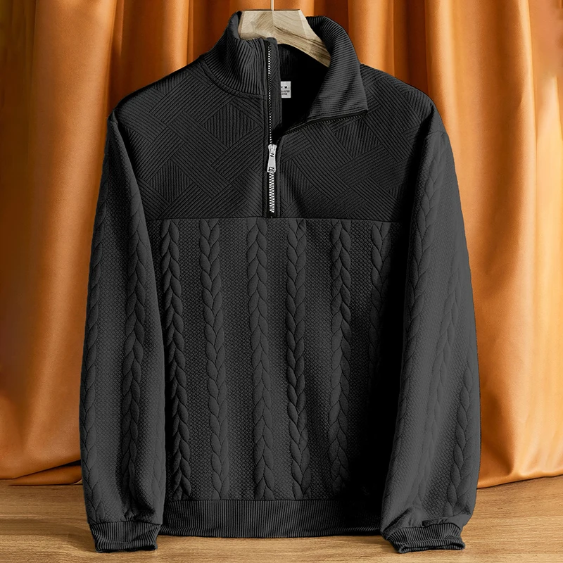 الرجال عالية الجودة فضفاضة تناسب الوقوف طوق البلوفرات الجديدة المرقعة سستة بلوزات رجل الخريف الشتاء تنوعا قاع لاعبا