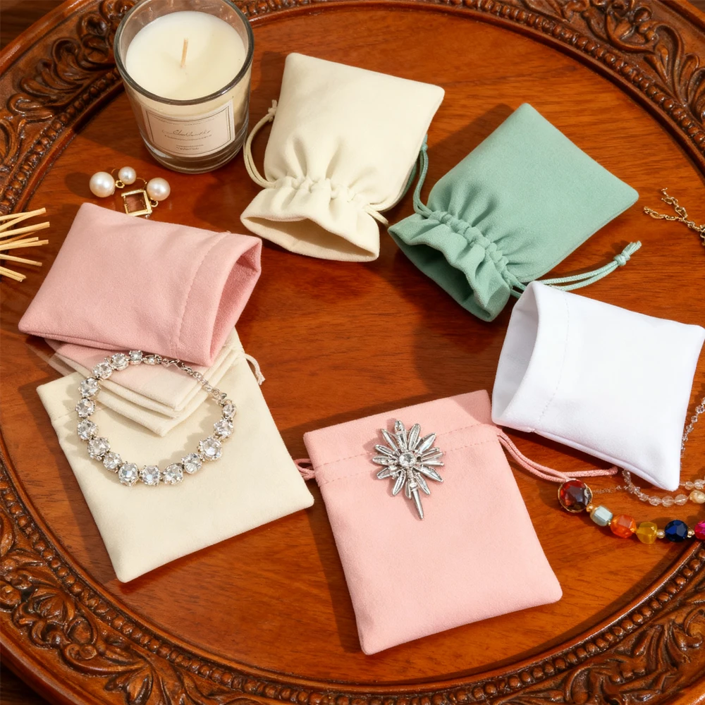 Ring Earrings Jewelry Bag Velvet Drawstring Gift Pouches for Wedding Christmas Ramadan Party Decoration Eyelashes Makeup Storage