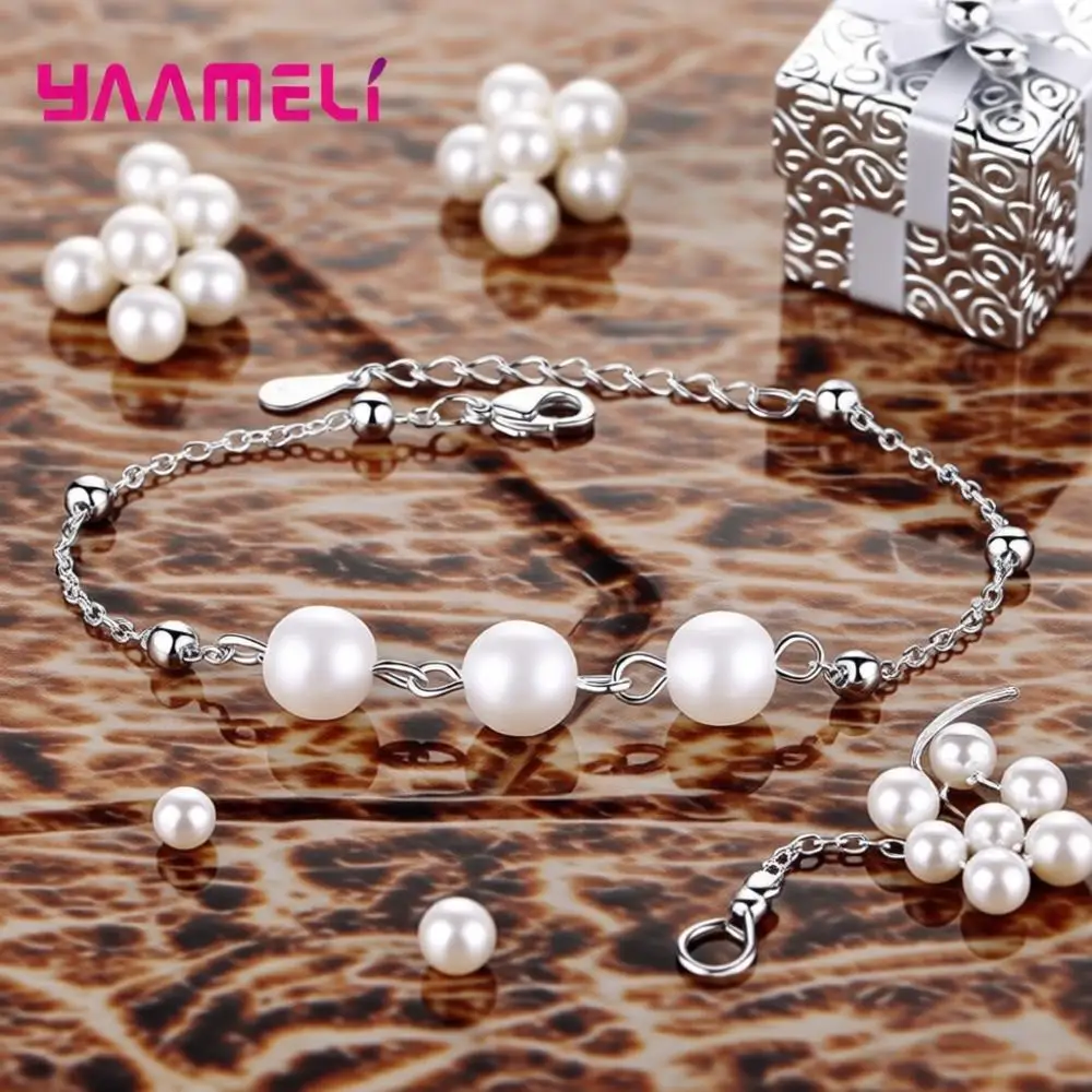 Temperament 925 Sterling Silver Pearl Adjustable Bracelets for Women Girls Engagement Party Fashion Jewelry Gifts Accessory