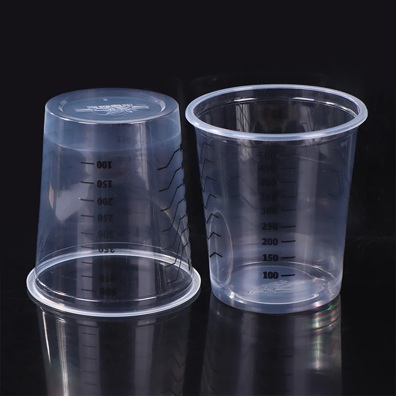 Copos de mistura de plástico transparente de 500ml, 10 peças-pote de mistura de tinta calibrada descartável com marcação de medição, design fácil de derramar