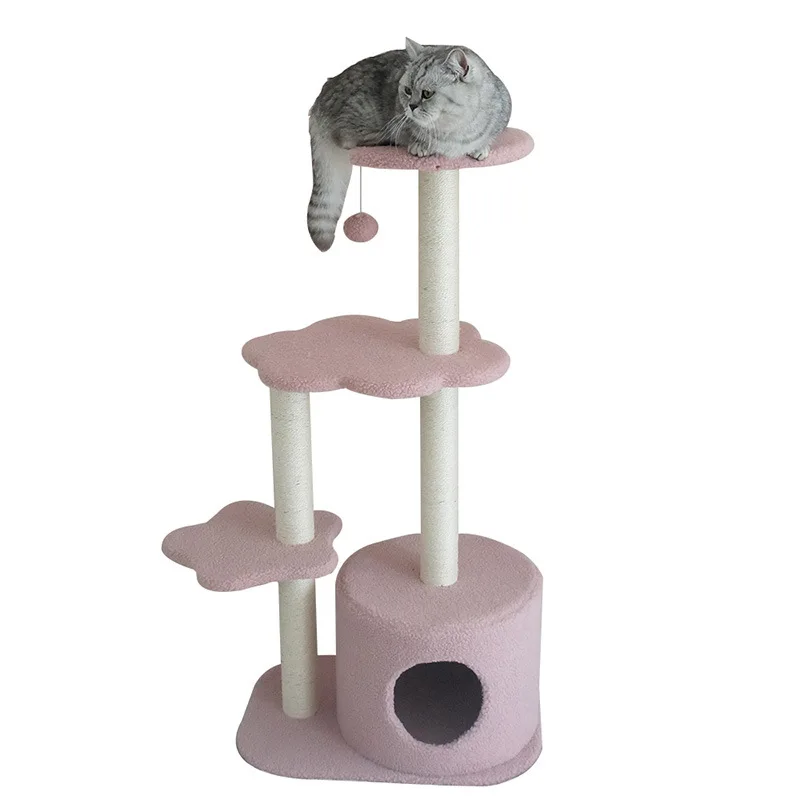 Cute large cat climbing frame wholesale cat litter jumping platform integrated sisal  scratching column catnip  toy