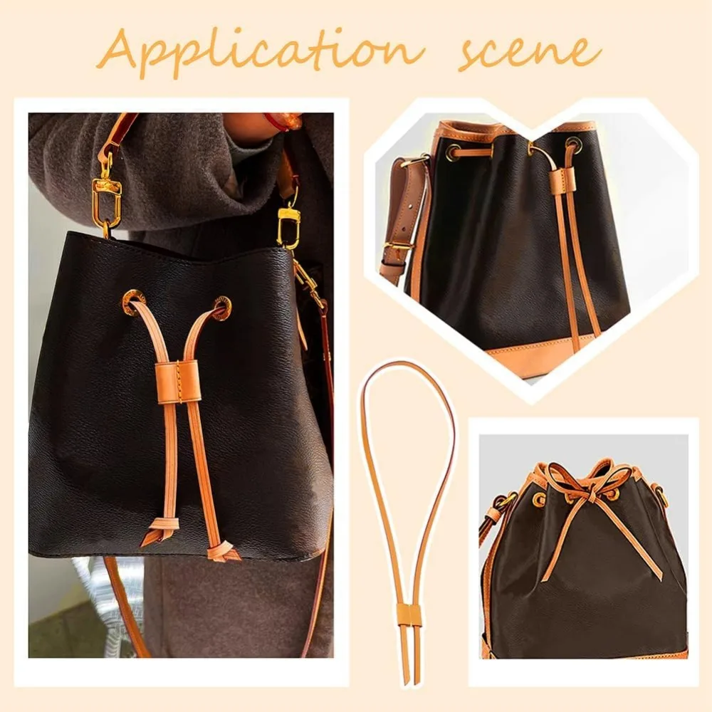 Genuine Leather Drawstring Strap for Noe Bucket Bag, 36.2 Inch Detachable Purse Pull String Strap Replacement DIY Crochet Bag