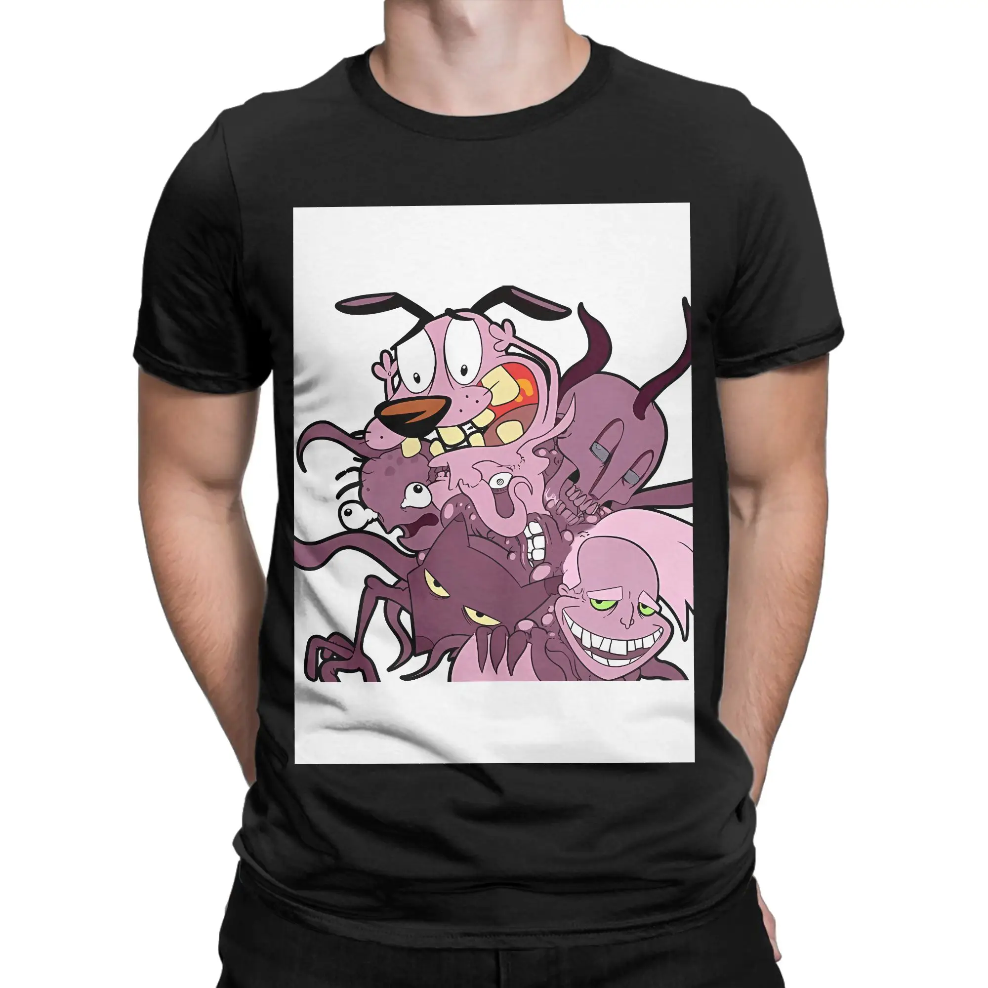 cCourage The Cowardly Dog white Graphic 100% Cotton T-Shirt cCourage the Cowardly Dog Tees Tops For Men