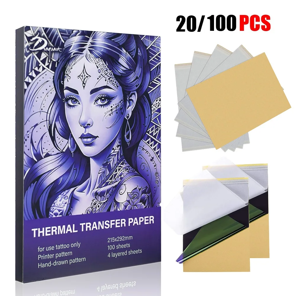 20/100pcs Tattoo Transfer Paper Carbon Thermal Stencil 4 Layered Sheet Tattoo Paper Copy Paper Tracing Paper for Tattoo Supplies