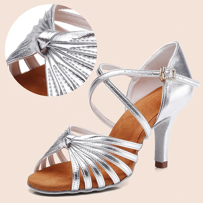 

Women Professional Salsa Dance Heels Soft Suede High Heeled 8cm Tango Performance Ballroom Silver Dancing Shoes Woman's Sandals